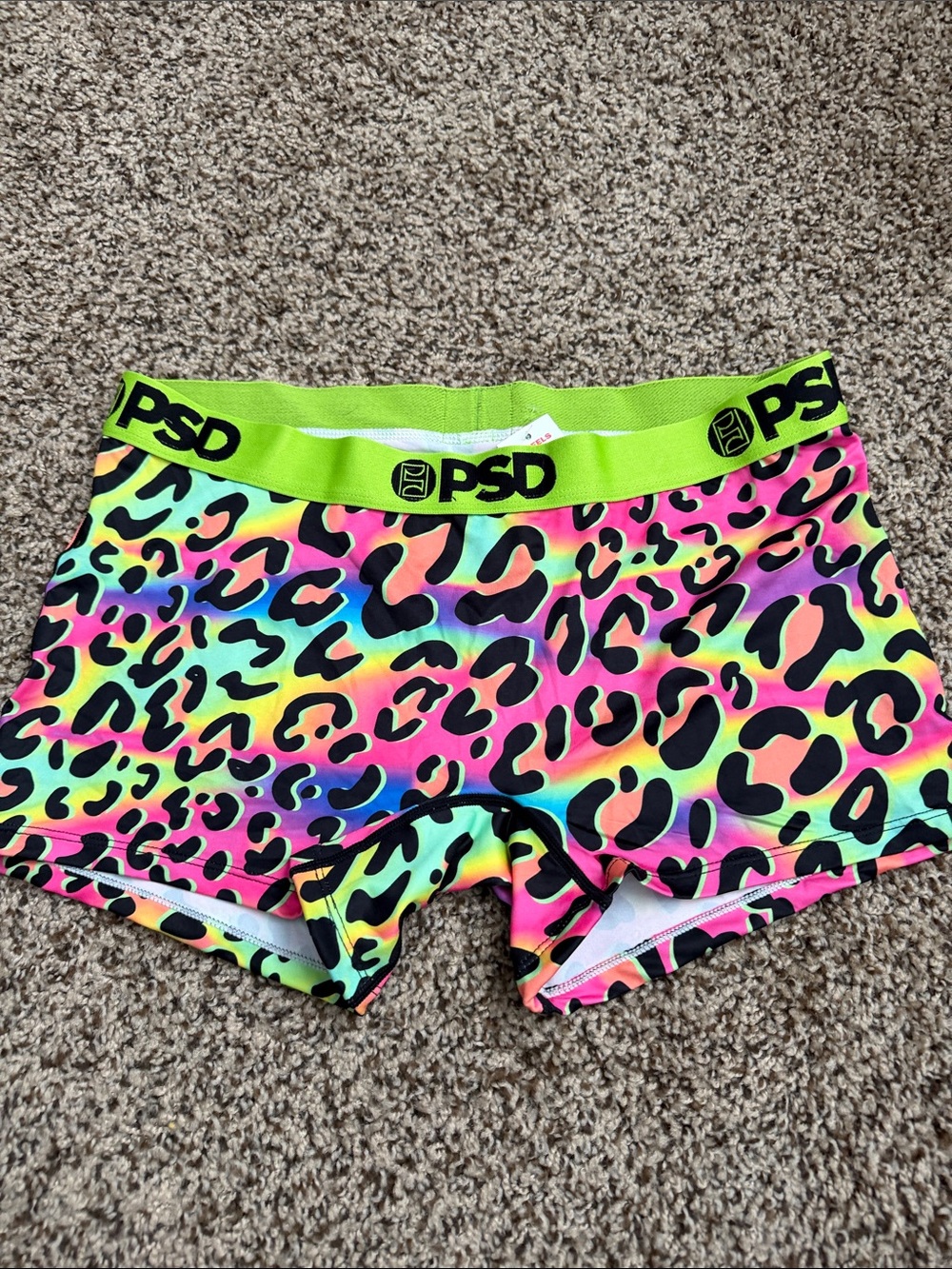 PSD Neon Leopard Rainbow Boxer Briefs with Lime Waistband